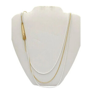 Monet Multi-Strand White Enamel Gold Tone Chain Long Necklace Vintage
